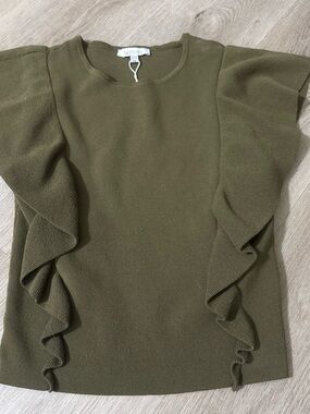 Lucy Paris Olive Green Ruffle Sleeve Top Size (XS in Women’s)